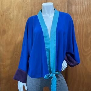 Rare LouLou de la Falaise Blue Purple Wrap Kimono Blouse S/M Boho Vintage 2000s